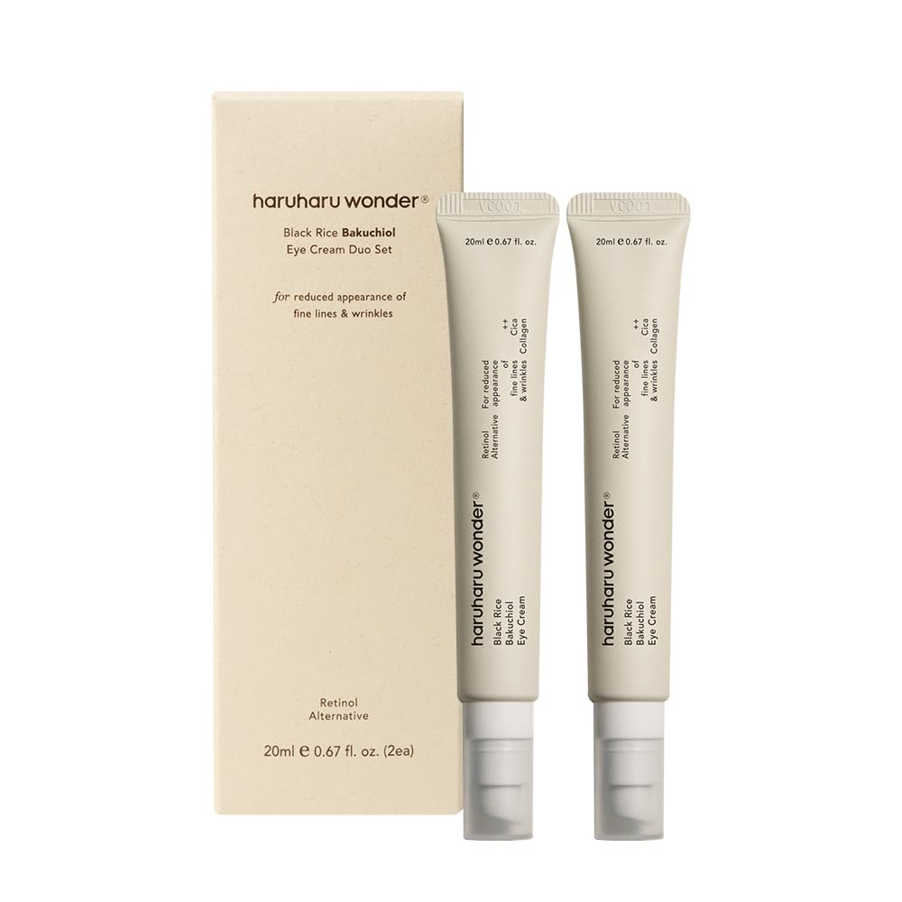 HARUHARU wonder Black Rice Bakuchiol Eye Cream, Smooths Fine Lines & Crow’s Feet, Reduces Puffiness & Dark Circles, Lightweight Day and Night Care (Duo Set)